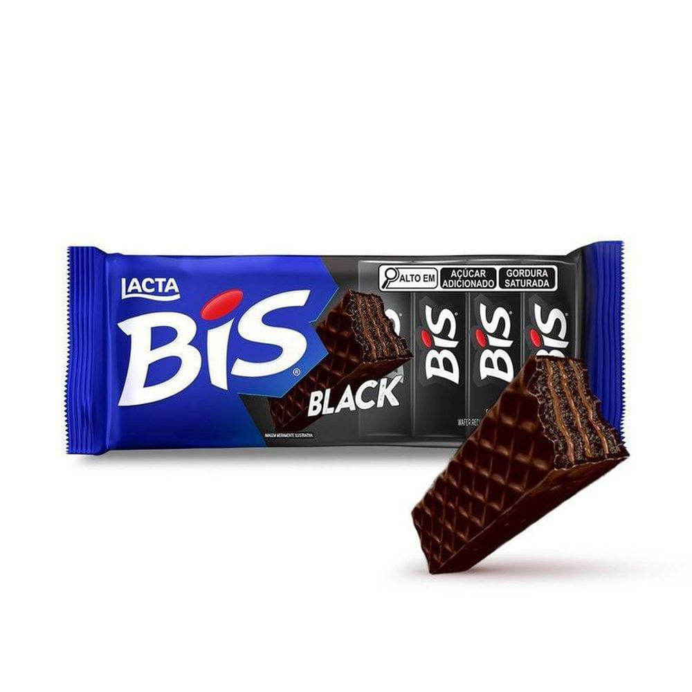 Lacta Wafer Recheado Meio Amargo Bis Black 100,8g - 16 unidades embaladas