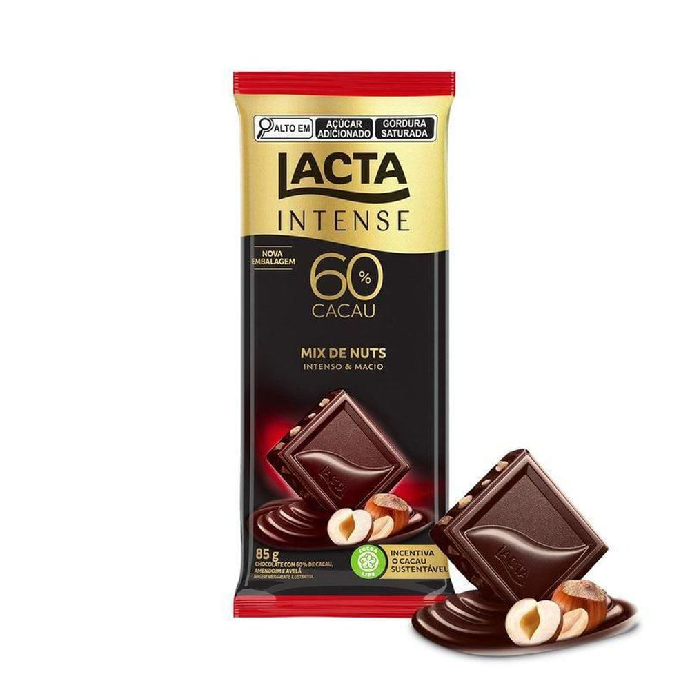 Lacta Barra de Chocolate Intense Amargo 60% Cacau Mix de Nuts 85g