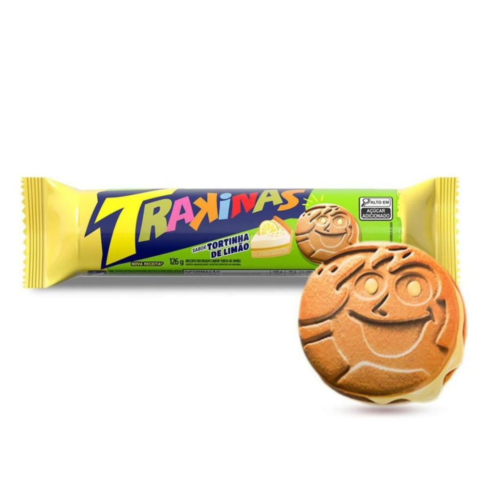 Biscoito Recheado Tortinha de Limão Trakinas 126g Fonte de Cálcio