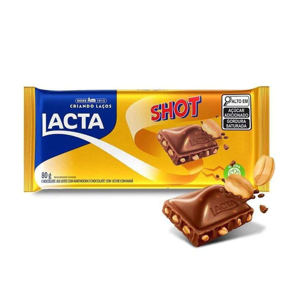 Chocolate ao Leite Lacta com Amendoim Shot 80g Pacote Crocante
