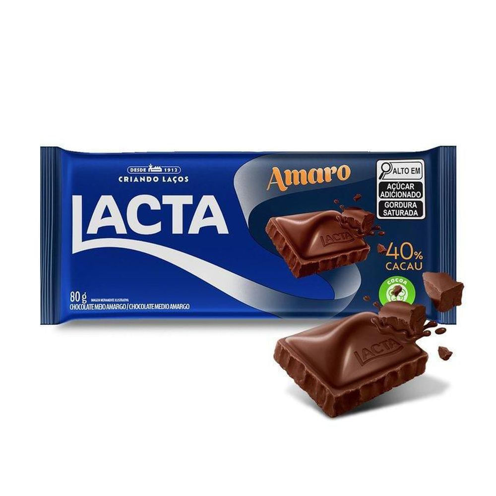 Chocolate Lacta Amaro 40% Cacau 80g Barra Cremoso