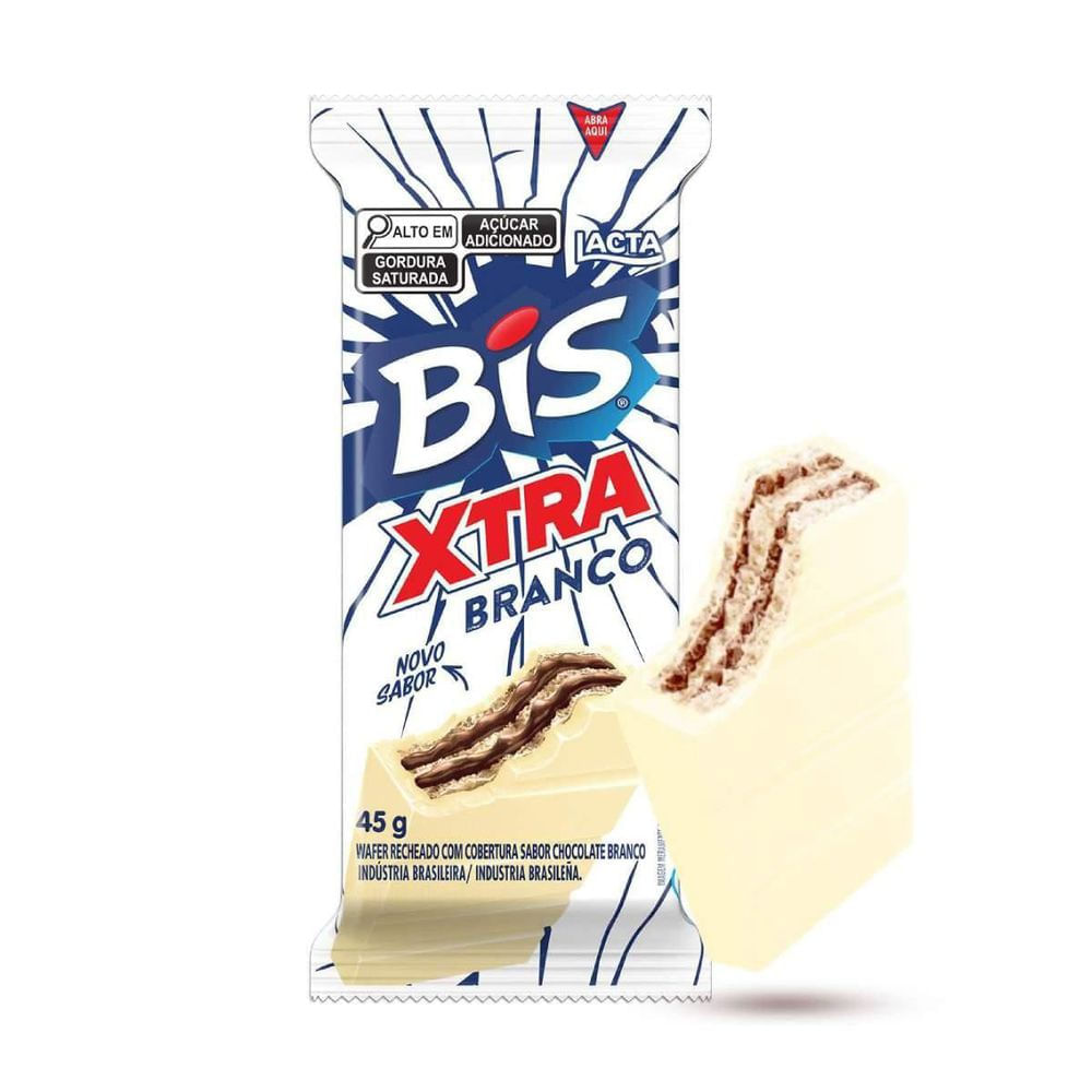 Lacta Bis Xtra Branco 45g — Wafer recheado e coberto com chocolate branco