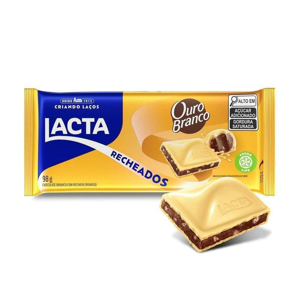 Chocolate Branco Lacta Ouro Branco 98g Recheado Cremoso