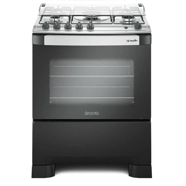 Fogão Mueller 5 Bocas Decorato Com Tripla Chama Preto Fosco - Bivolt