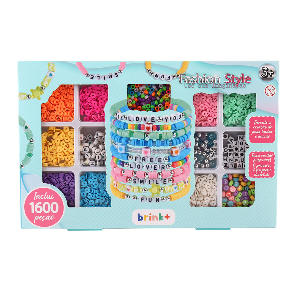 Conjunto de Miçangas Criativo Brink+ 1600 Peças Multicolorido