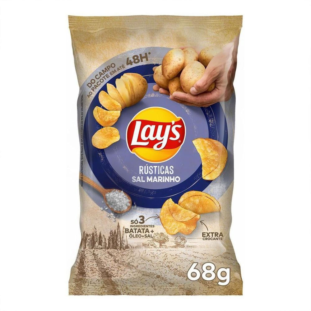 Batata Frita Rústica Sal Marinho Lay's 68g Extra Crocante Sem Glúten