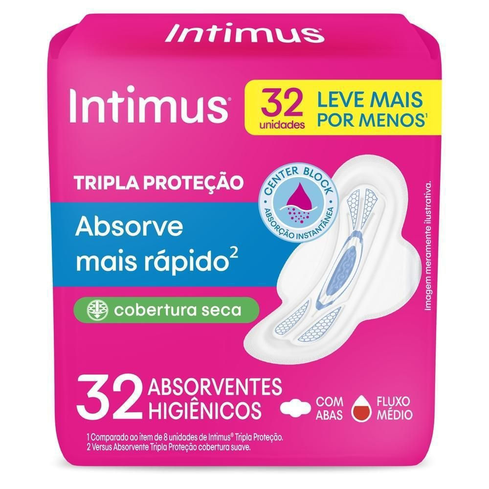Absorvente Proteção Intima Intimus Tripla Proteção Seca com Abas 32 Unidades