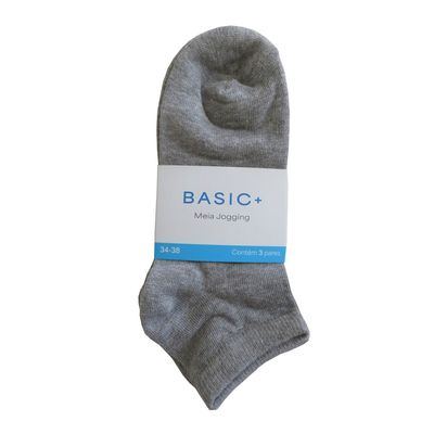 Kit 3 Pares Meia Invisível Basic+ Jogg Algodão Cinza Mescla