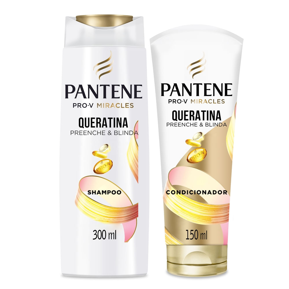 Kit Shampoo e Condicionador Reparação 300ml e 150ml Pantene Pro-V Miracles Queratina Cabelos Danificados
