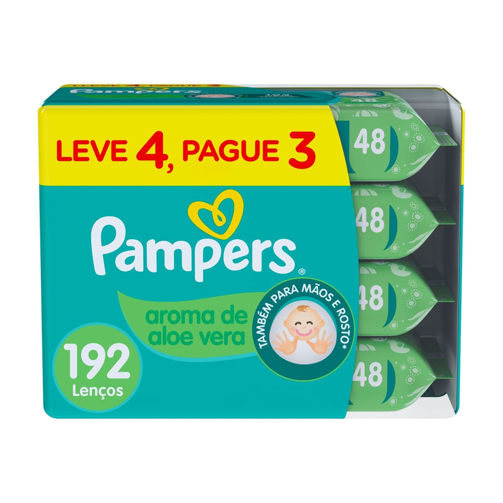 Lenços Umedecidos 192 Unidades Pampers Aloe Vera Sem Álcool