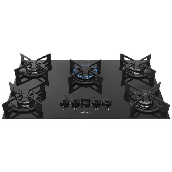 Cooktop a Gás Fischer 5 Bocas Fit Line Tripla Chama Trempe Iron Bivolt