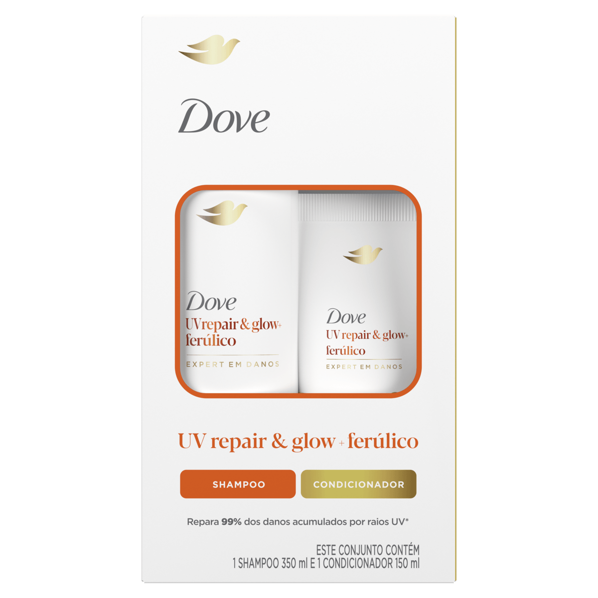 Kit Shampoo 350ml e Condicionador 150ml Dove UV Repair Proteção Solar Brilho Intenso