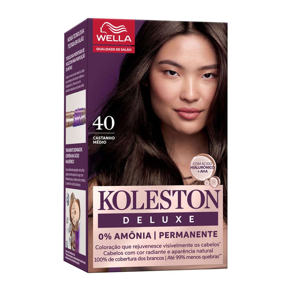 Coloração Creme Castanho Médio 4.0 Koleston Deluxe Sem Amônia Kit Wella 100% Cobertura Brancos