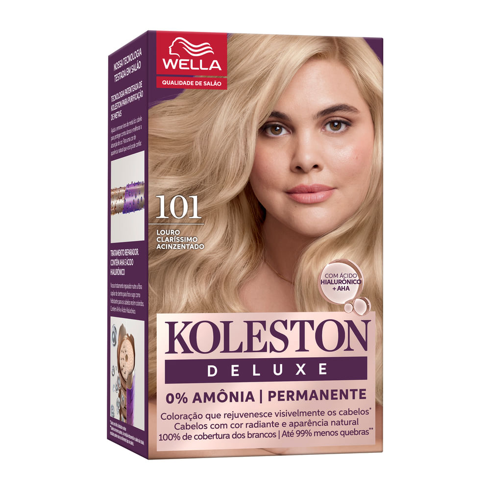 Kit Coloração Creme Koleston Deluxe 10.1 Louro Claríssimo Acinzentado sem Amônia 100% Cobertura Wella