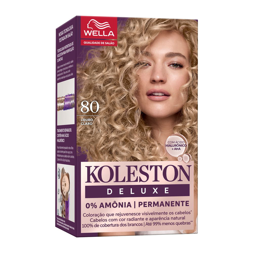Kit Coloração Koleston Deluxe Louro Claro 8.0 Wella sem Amônia com Ácido Hialurônico