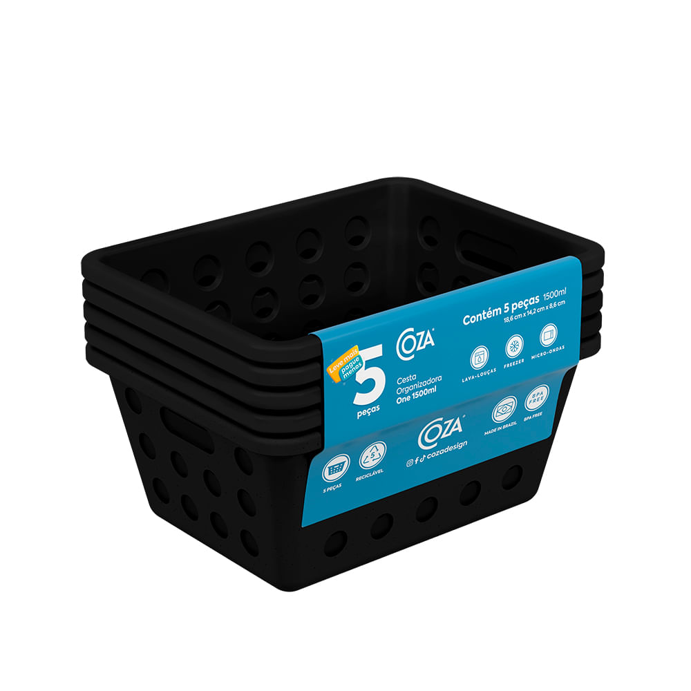 Kit Cesta Organizadora Polipropileno 5 Peças 1,5L Coza Brinox Ventilada
