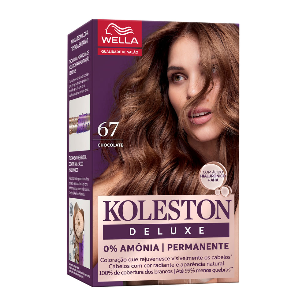 Coloração Creme Chocolate 6.7 Koleston Deluxe Kit sem Amônia Wella 100% Cobertura Brancos