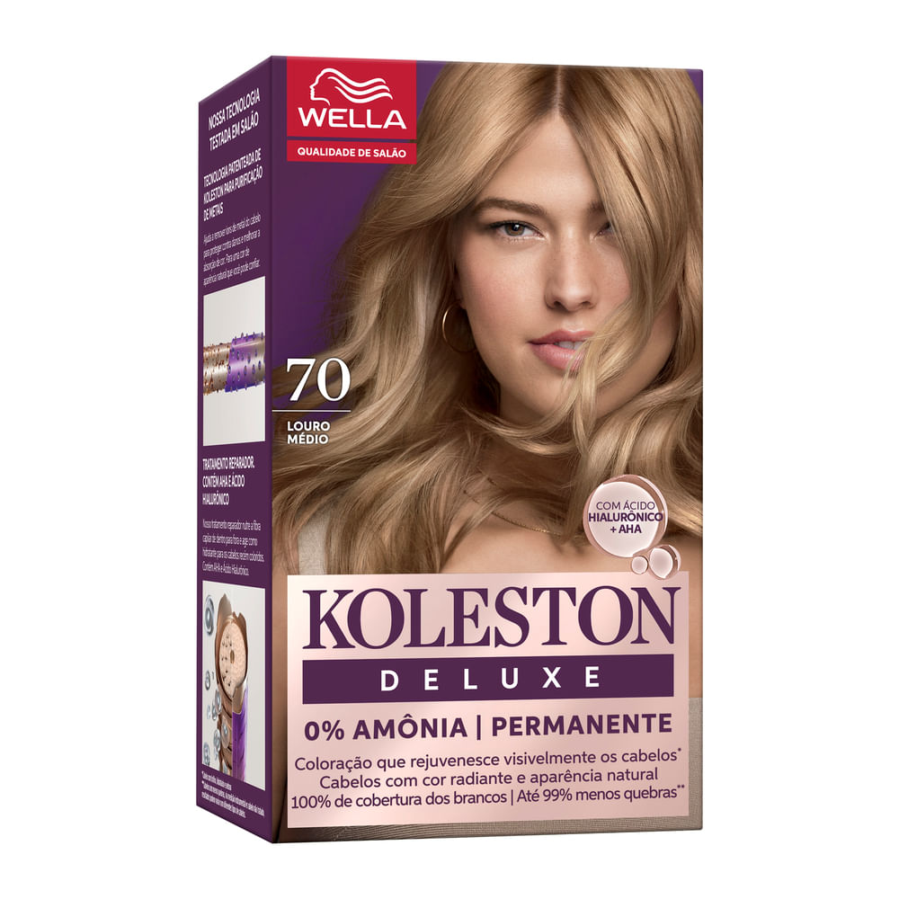 Coloração Creme Louro Médio 7.0 Koleston Deluxe sem Amônia Wella Kit Cobertura Total