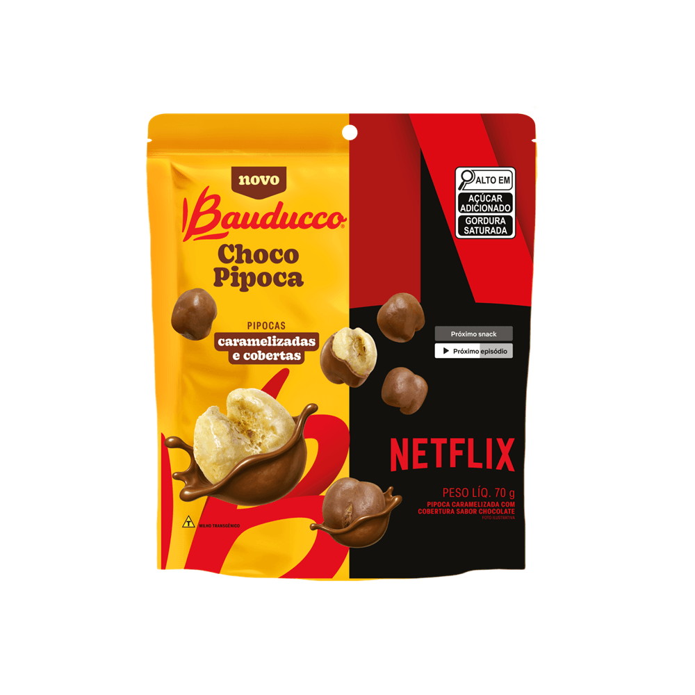 Snack Choco Pipoca Chocolate Bauducco 70g Pouch Crocante