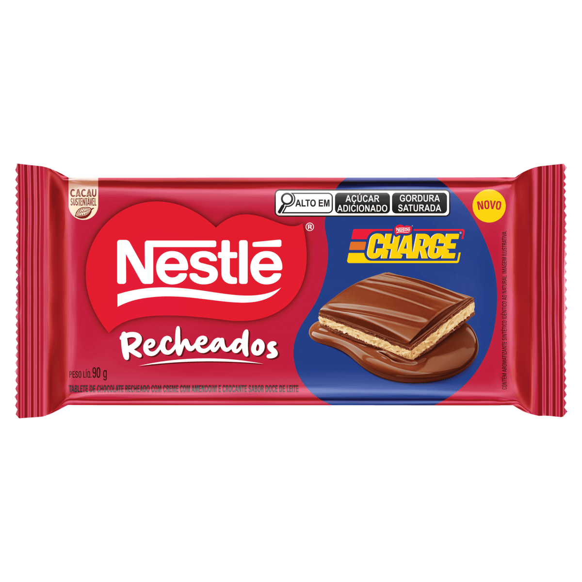 Barra de Chocolate Recheado Caramelo e Amendoim Charge Nestlé 90g Crocante