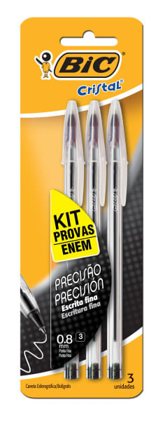 Caneta Esferográfica Cristal Fina 3 Unidades BIC Escrita 0.8mm