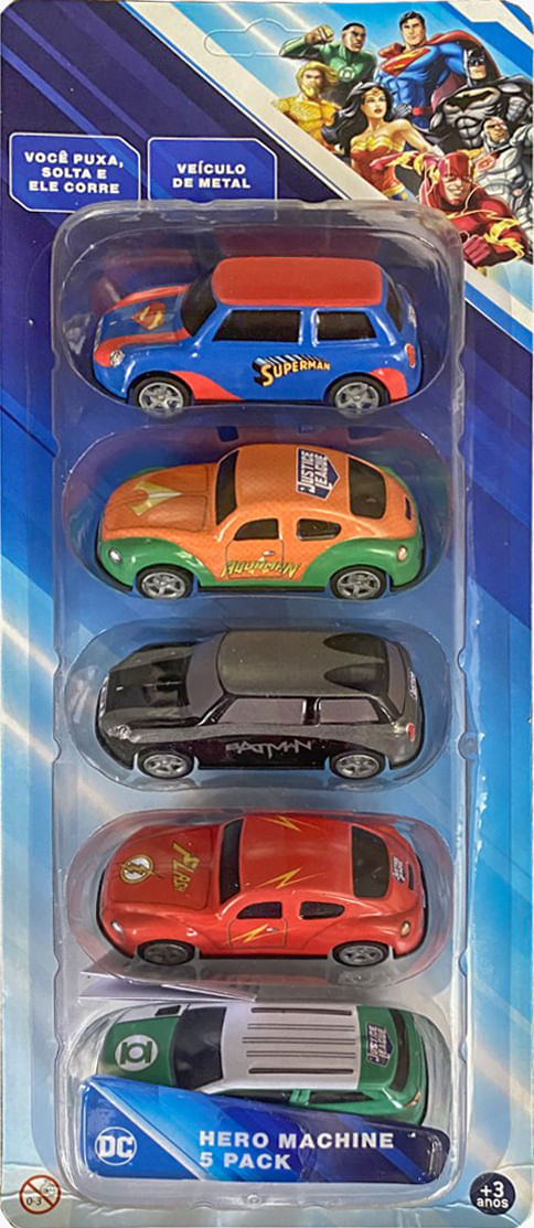 Carrinho Infantil Fricção Liga da Justiça Hero Machine 5 Unidades 3 a 4 Anos Metal Multicolorido