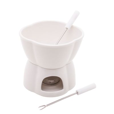 Aparelho de Fondue Porcelana 400ml 4 Peças Lyor Alpes Branco Chocolate e Queijo