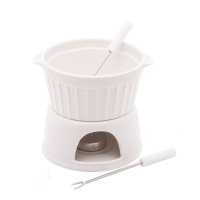 Aparelho de Fondue Porcelana 4 Peças 400ml Lyor Classic Branco Queijo e Chocolate