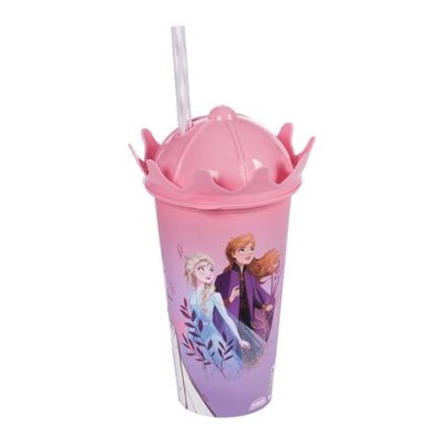 Copo com Canudo Polipropileno 500ml Plasútil Coroa Frozen BPA Free