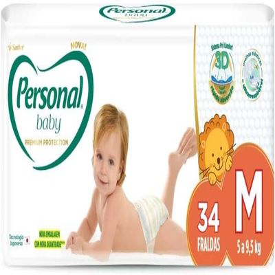 Fralda Descartável Dermatologicamente Testada Personal Baby Premium Protection 34un M