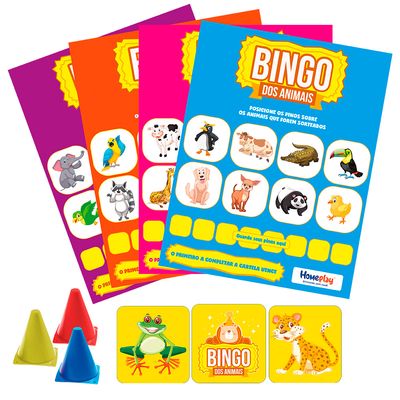 Jogo de Bingo Educativo dos Animais Homeplay 5023 Multicolorido para 4 Jogadores