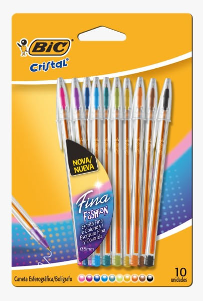 Caneta Esferográfica Cristal Fina Fashion 10 Unidades BIC Cores Sortidas