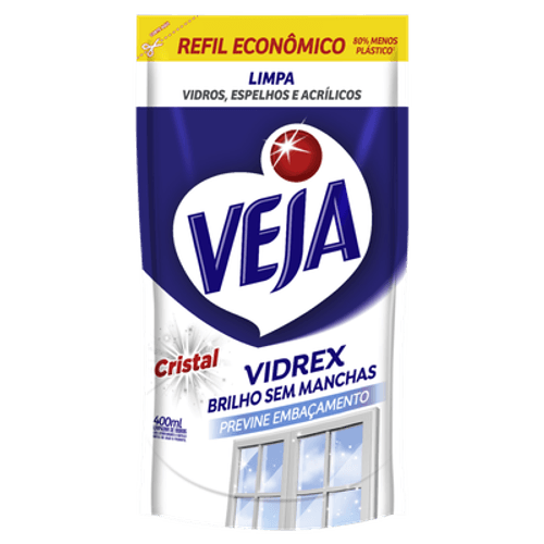Limpa-Vidros Líquido Veja Vidrex Cristal Refil Sachê 400ml