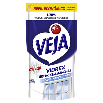 Limpa-Vidros Líquido Veja Vidrex Cristal Refil Sachê 400ml
