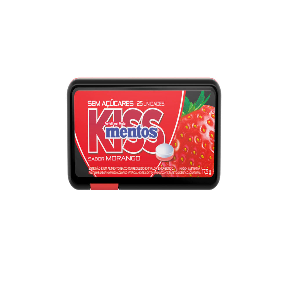 Pastilha Morango Mentos Kiss 17,5g Sem Açúcar