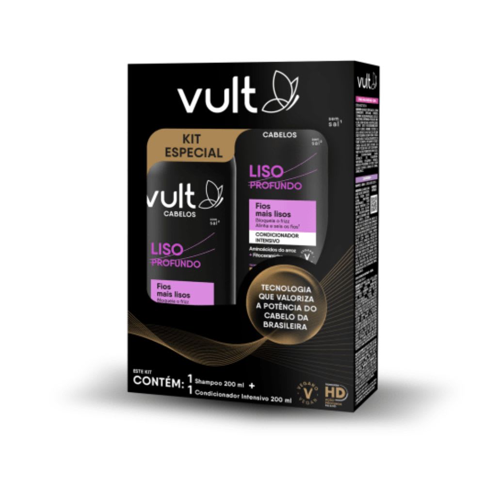 Kit Shampoo e Condicionador Liso Profundo 400ml Vult Alinhamento Capilar Antifrizz