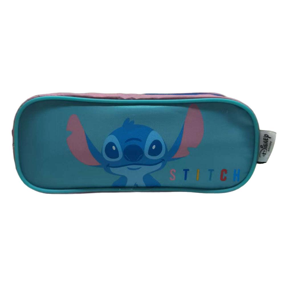 Estojo Escolar Duplo Stitch School Basics Azul e Rosa Zíper Resistente