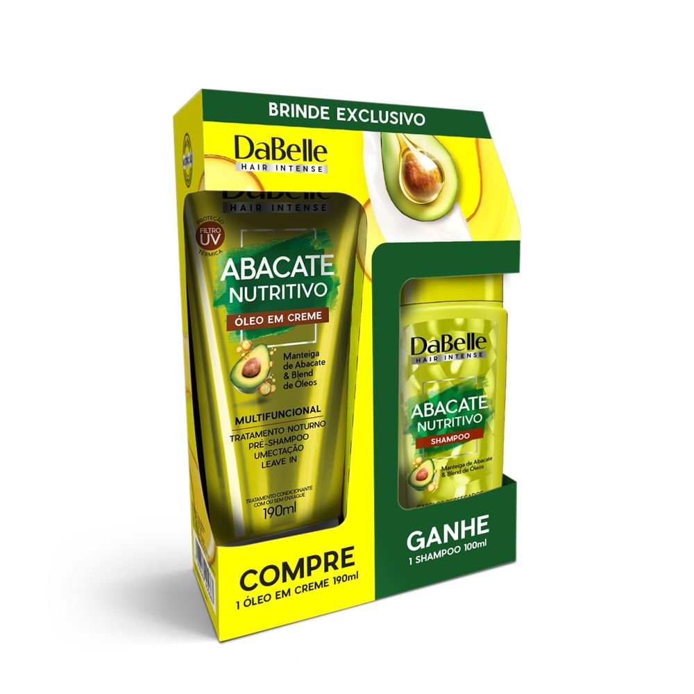 Kit Shampoo e Óleo em Creme Nutrição 100ml + 190ml DaBelle Abacate Vegano Antifrizz