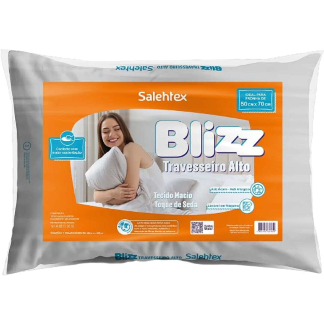 Travesseiro Suporte Firme Salehtex Blizz 48x68cm Poliéster Branco