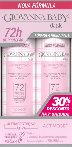 Kit Desodorante Aerosol Antiperspirante Vegano Giovanna Baby Classic 2 Unidades 150ml