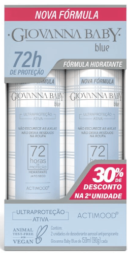 Kit Desodorante Aerosol Antiperspirante Vegano Giovanna Baby Blue 150ml 2 Unidades