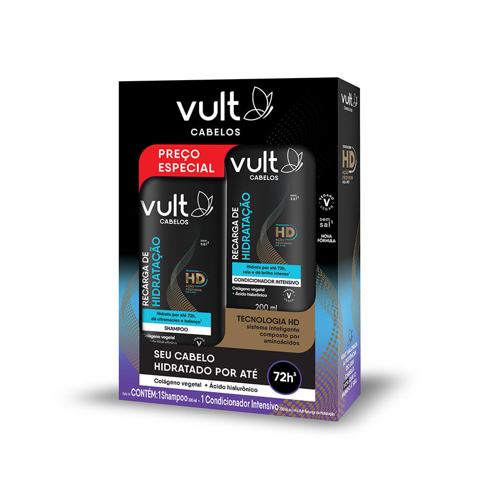 Kit Shampoo e Condicionador Hidratação 400ml Vult Ácido Hialurônico Vegano