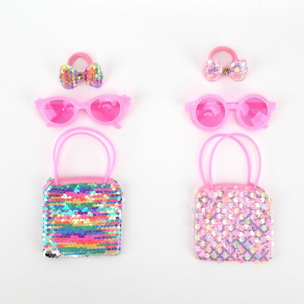 Conjunto de Acessórios Fashion Infantil Brink+ Paetê La Belle com Bolsa e Óculos