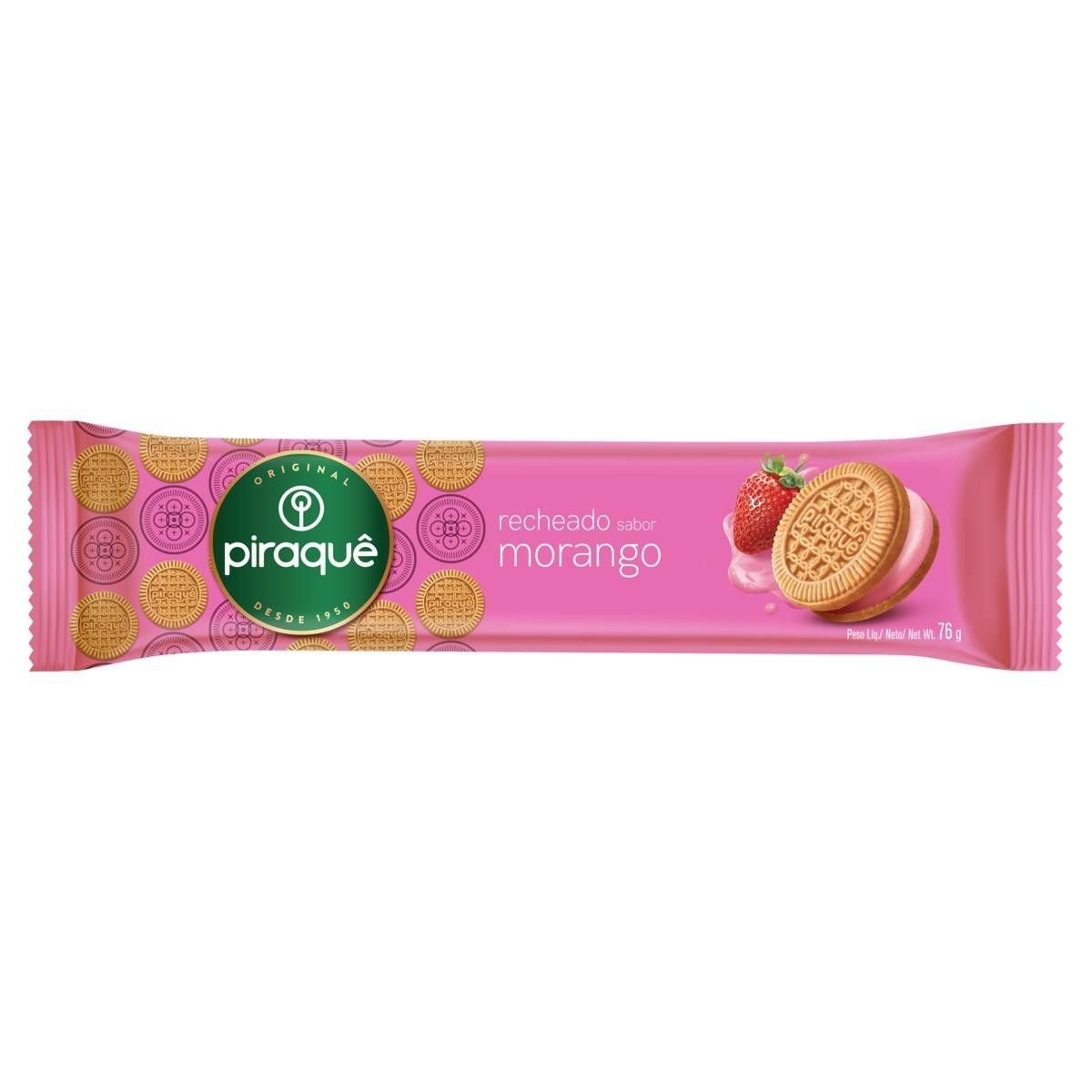 Biscoito Recheado Morango Piraquê 76g Crocante