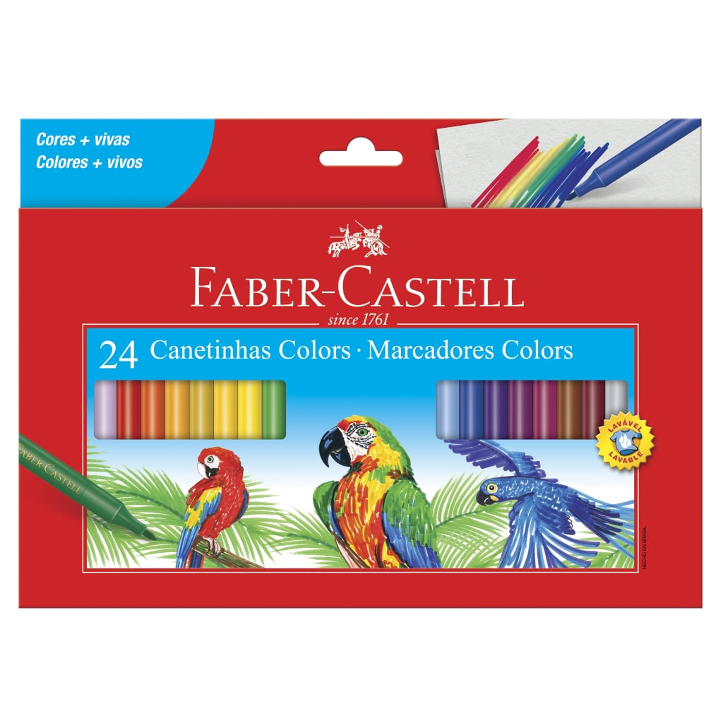 Canetinha Hidrográfica Ponta Fina 24 Cores Faber-Castell Lavável