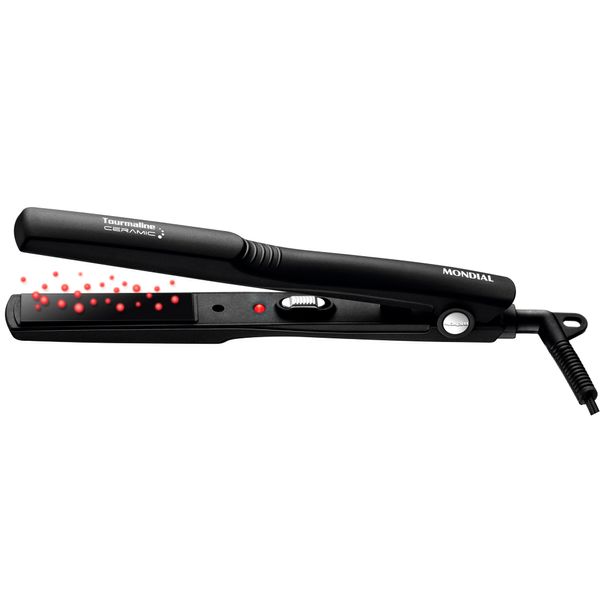 Prancha Alisadora Mondial P-11 Preto Bivolt Tourmaline Ion Cerâmica 8 Vapores Antifrizz Cabo 360° Prancha Alisadora Mondial Tourmaline Ion Plus P-11 - Bivolt