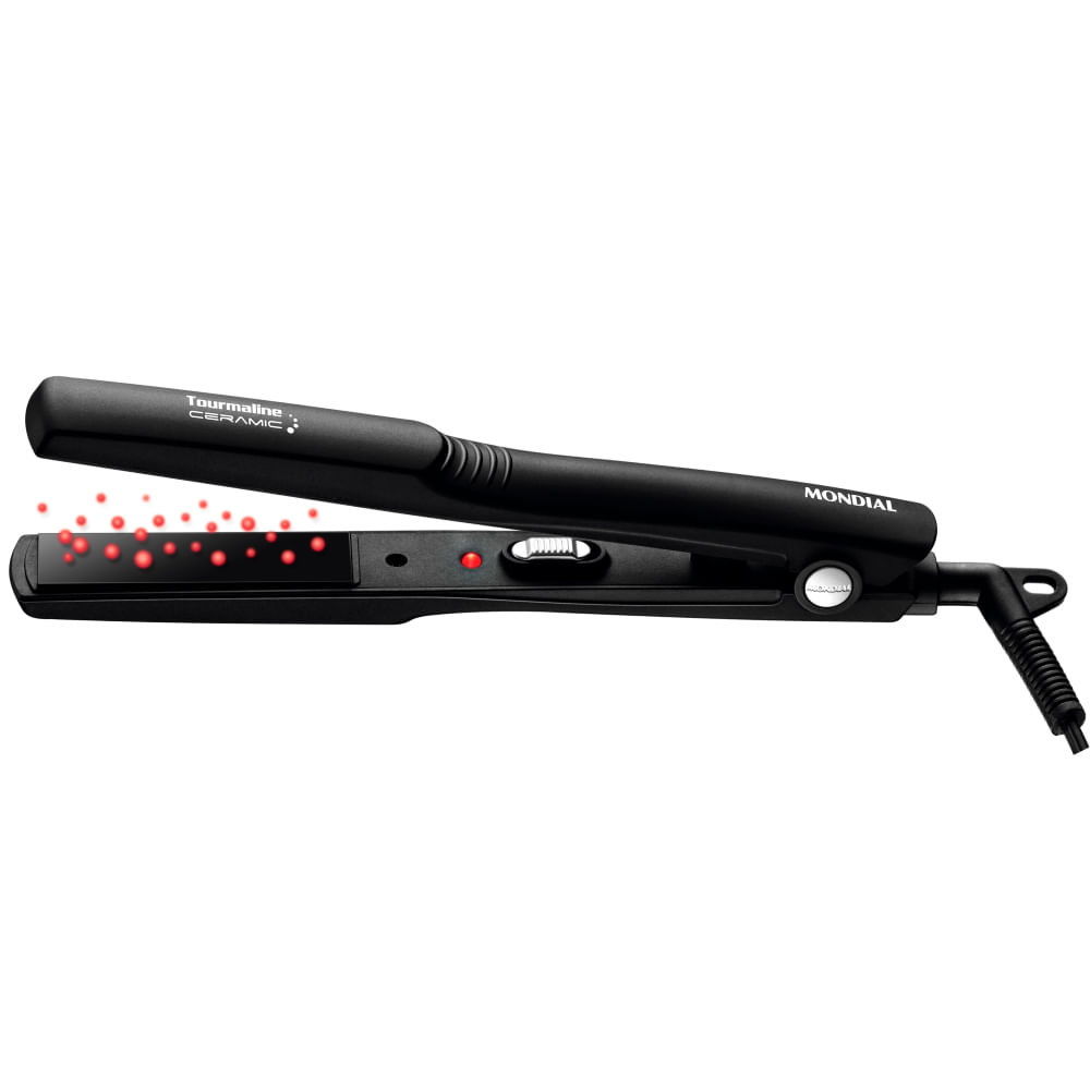 Prancha Alisadora Mondial P-11 Preto Bivolt Tourmaline Ion Cerâmica 8 Vapores Antifrizz Cabo 360°