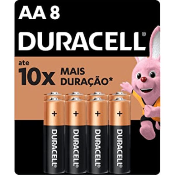 Pilha Alcalina Duracell AA 1,5V 8 Unidades Alta Durabilidade Até 10x Duração Armazenamento 10 Anos