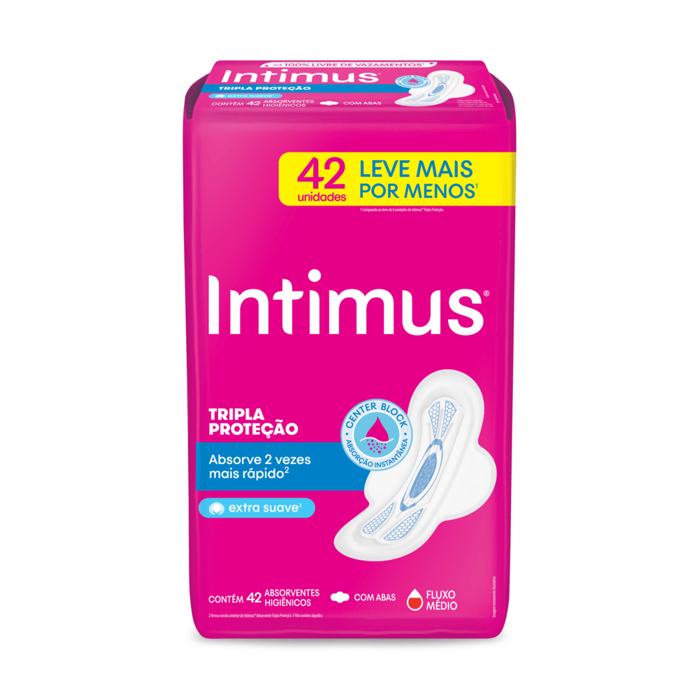 Absorvente Higiênico Tripla Proteção Extra Suave com Abas 42 Unidades Intimus Controle de Odor