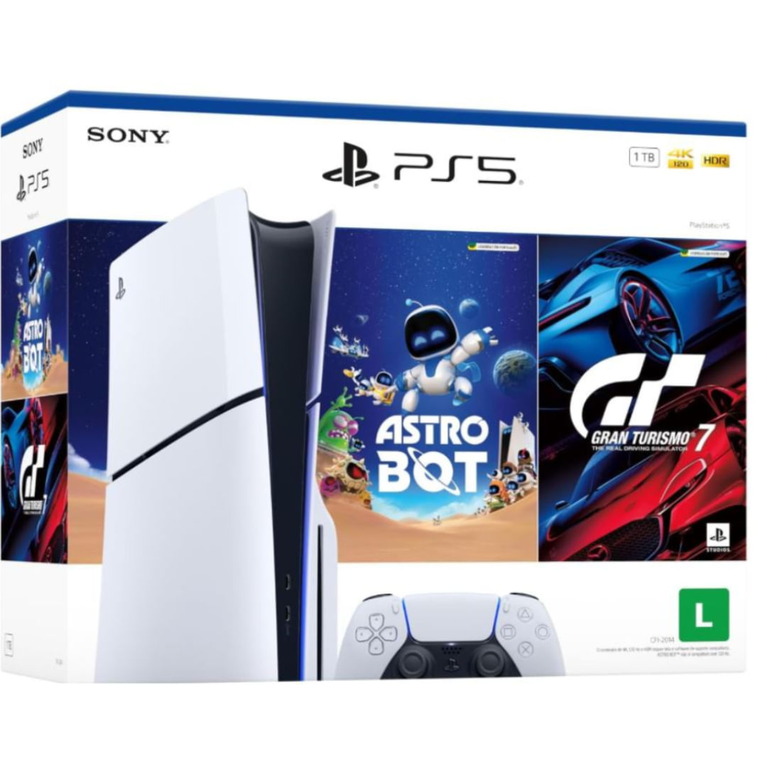 Console PlayStation 5 Slim Bundle Sony 1TB Branco com ASTRO BOT e Gran Turismo 7